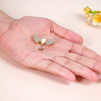 Angel Wing And Heart Brooch Gold