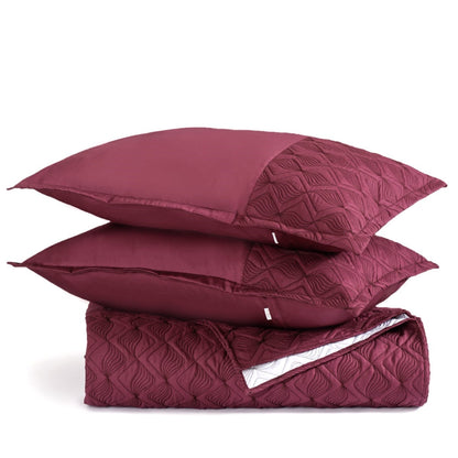 Marsala  Embroidered 210TC Cotton Bed Cover With 2 Pillow Covers