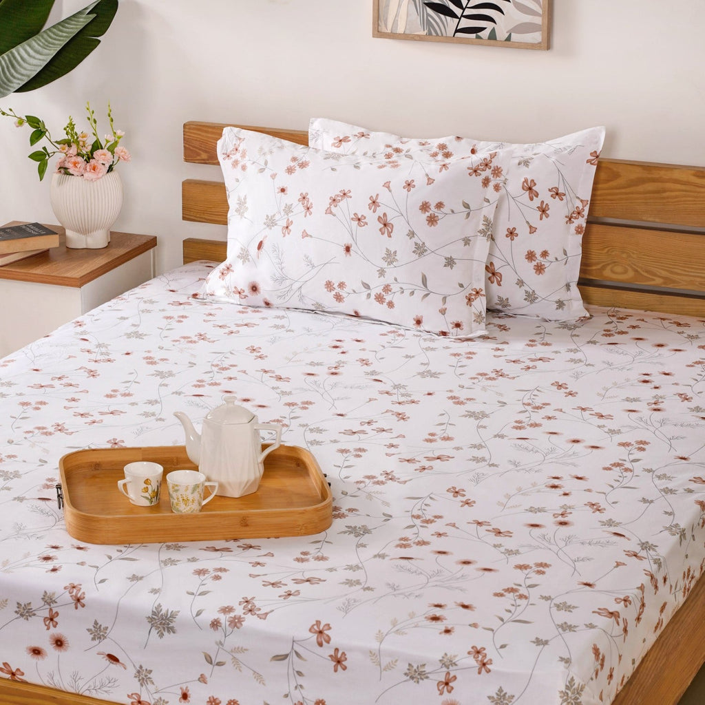 Red Floral Printed Pure Cotton Bedding Set 180 Thread Count King Size 275x275 cm