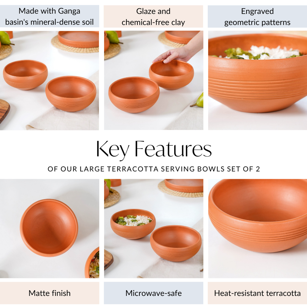 Bengal Clay Terracotta Large Serving Bowls Set Of 2 700ml