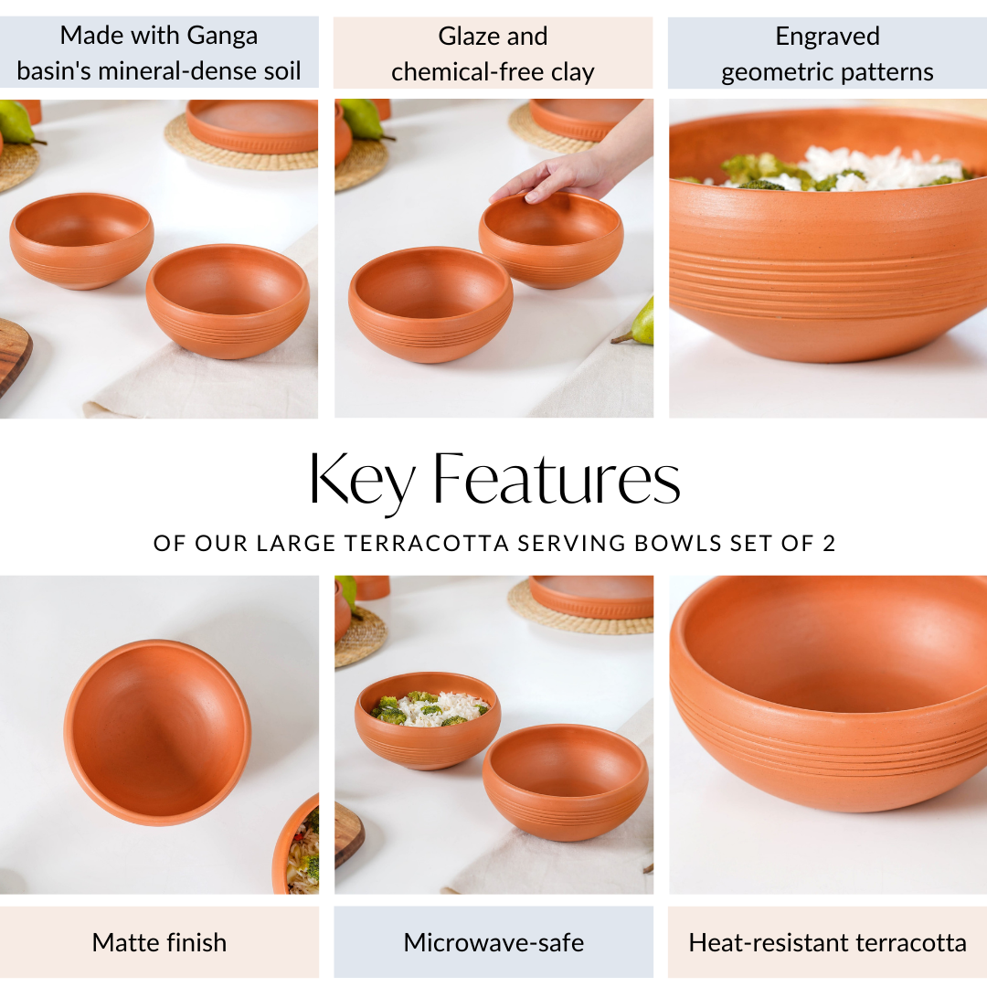 Bengal Clay Terracotta Large Serving Bowls Set Of 2 700ml