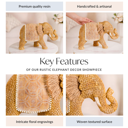 Rustic Elephant Decor Showpiece Beige