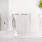 Bistro Style Double Wall Glass Coffee Mugs Set Of 2 300ml