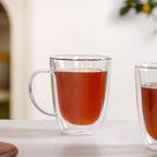 Bistro Style Double Wall Glass Coffee Mugs Set Of 2 300ml