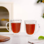 Bistro Style Double Wall Glass Coffee Mugs Set Of 2 300ml