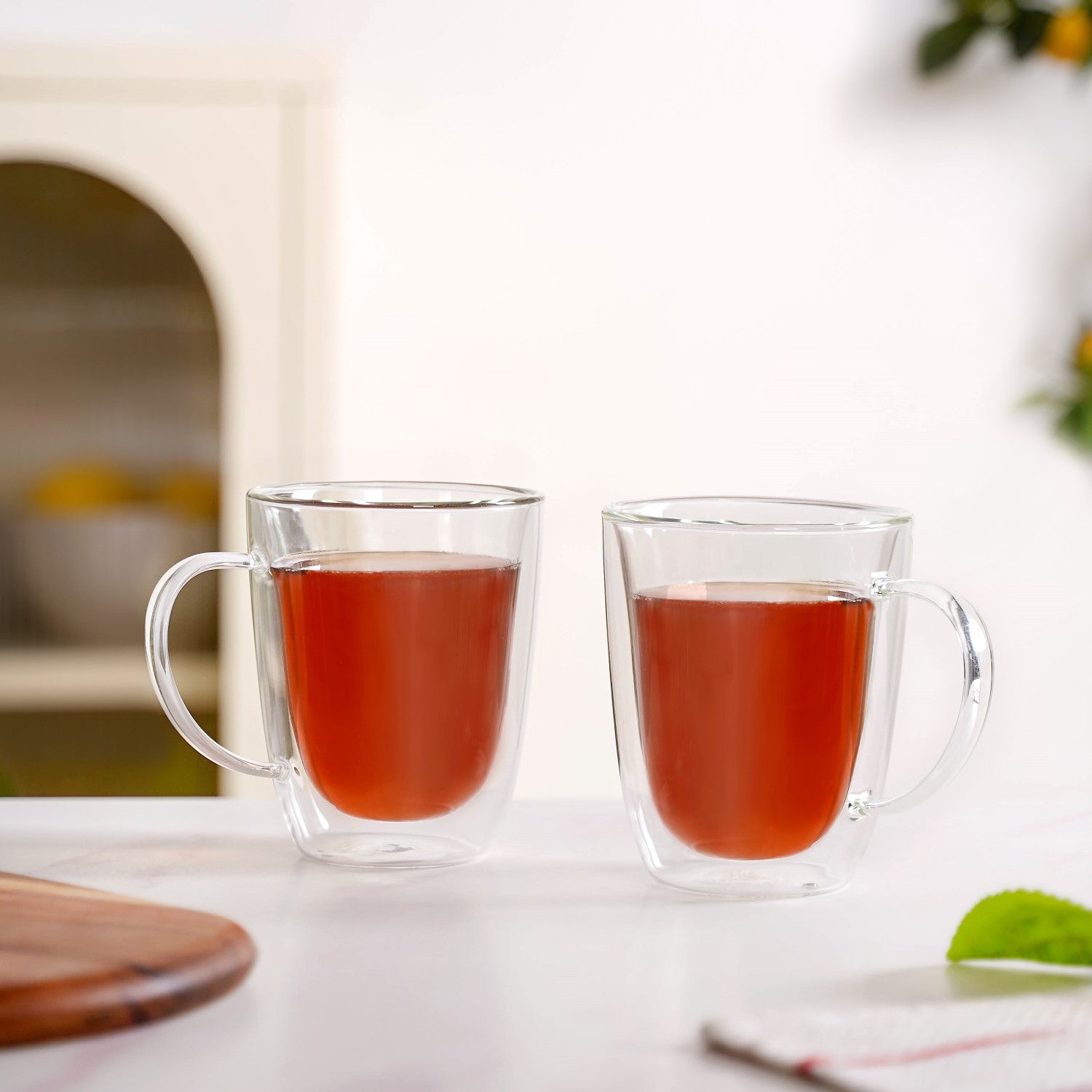 Bistro Style Double Wall Glass Coffee Mugs Set Of 2 300ml