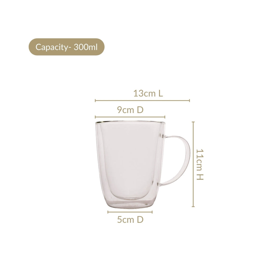 Bistro Style Double Wall Glass Coffee Mugs Set Of 2 300ml
