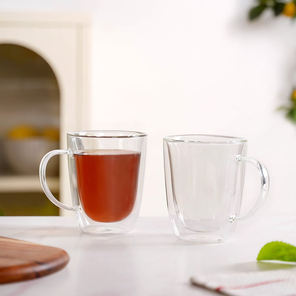 Bistro Style Double Wall Glass Coffee Mugs Set Of 2 300ml