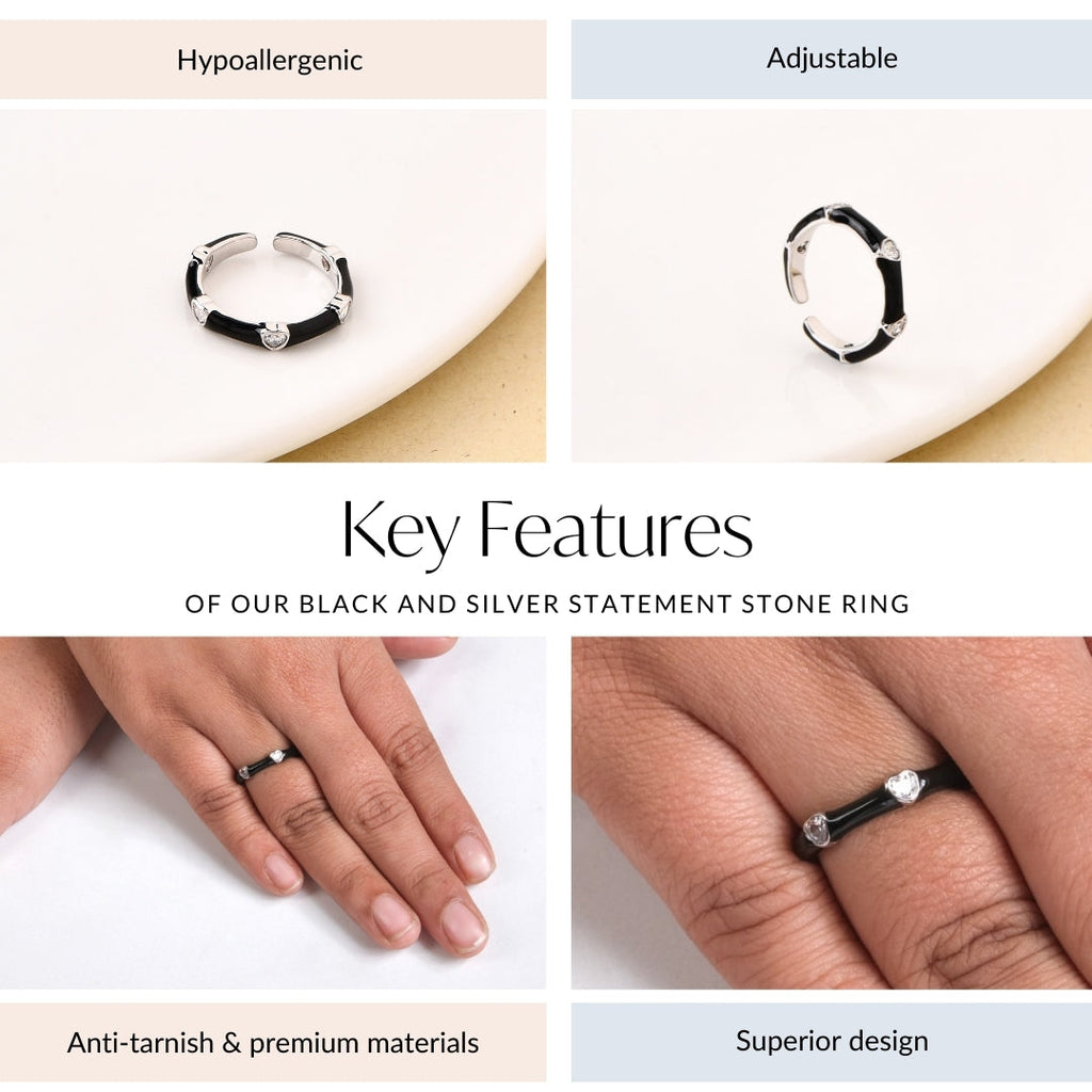 Black And Silver Statement Stone Ring