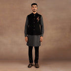 Black- Chevron Nehru Jacket Set | EAST