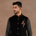 Black- Chevron Nehru Jacket Set | EAST