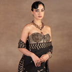 Black Chevron Saree Set | EAST