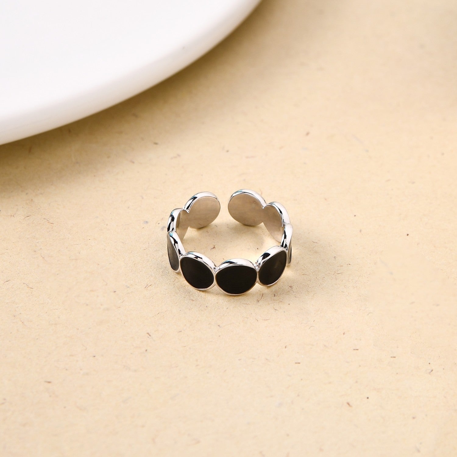 Black Enamel Silver Ring