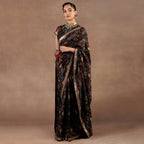 Black Ikat Print Saree Set | EAST