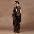 Black Ikat Print Saree Set | EAST