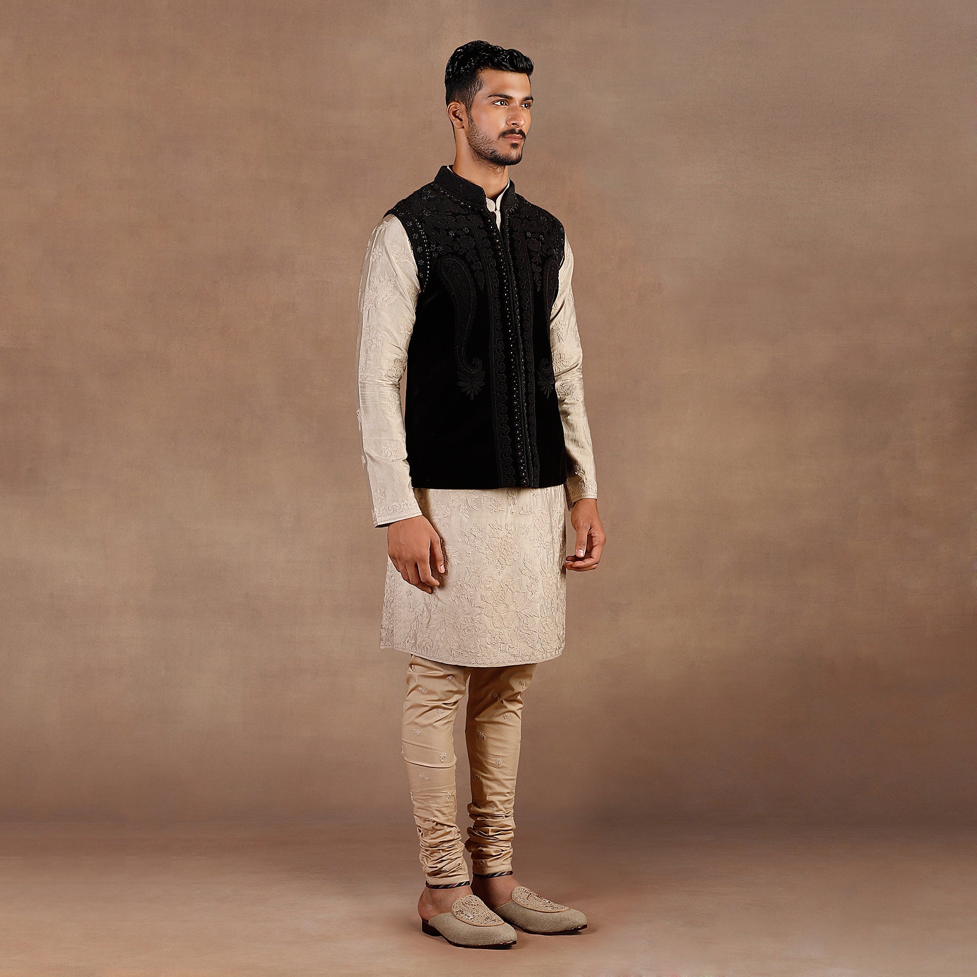 Black - Taupe Nehru Jacket Set | EAST