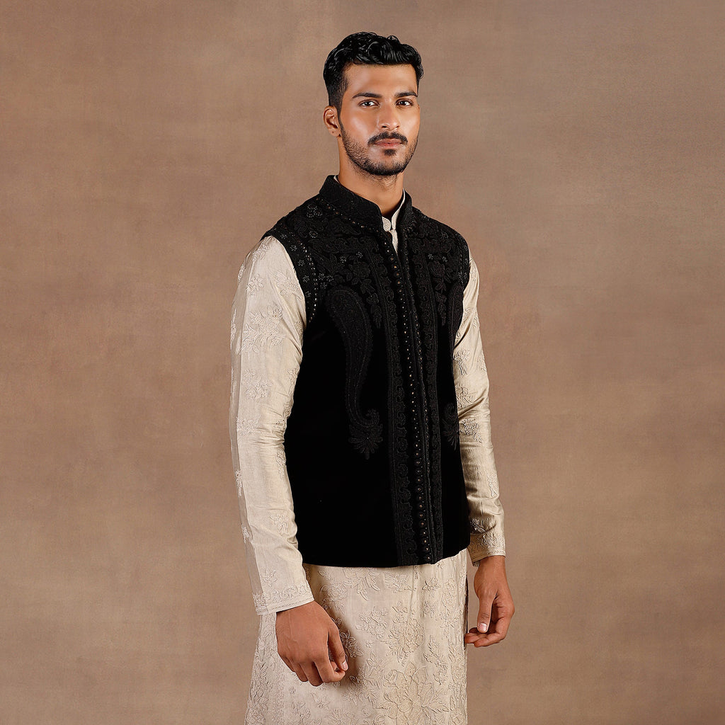 Black - Taupe Nehru Jacket Set | EAST
