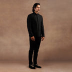 Black Tonal Embroidery Bandhgala Set | EAST