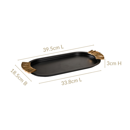 Matte Black Oval Metal Tray With Handles