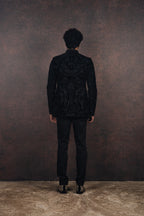 Black Silk Velvet Applique Bandhgala Set | MURAQQA