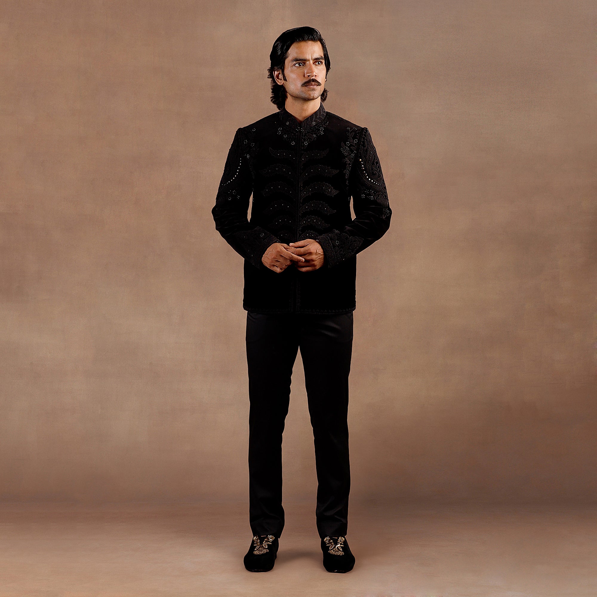 Black Velvet Bandhgala Set | EAST