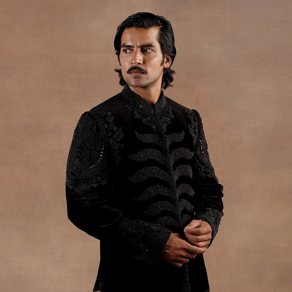 Black Velvet Bandhgala Set | EAST