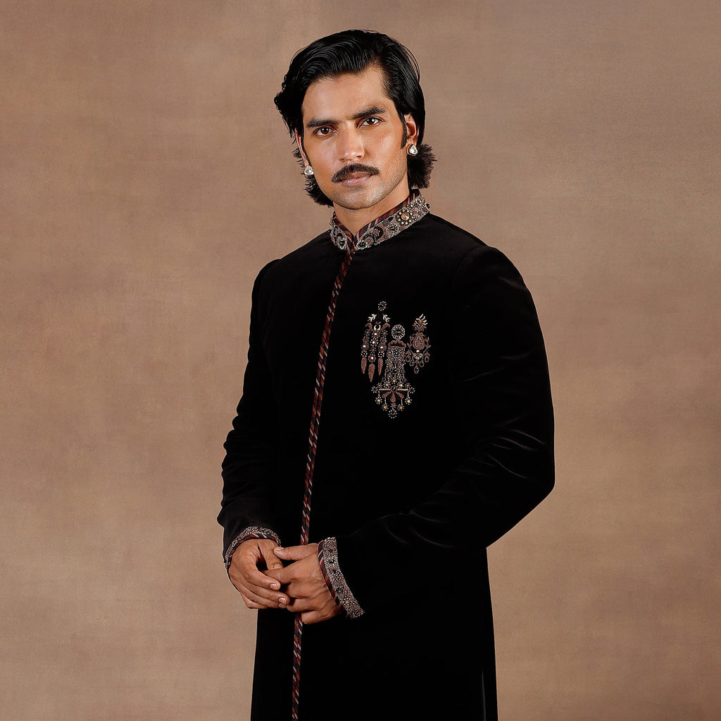 Black Velvet Sherwani Set | EAST