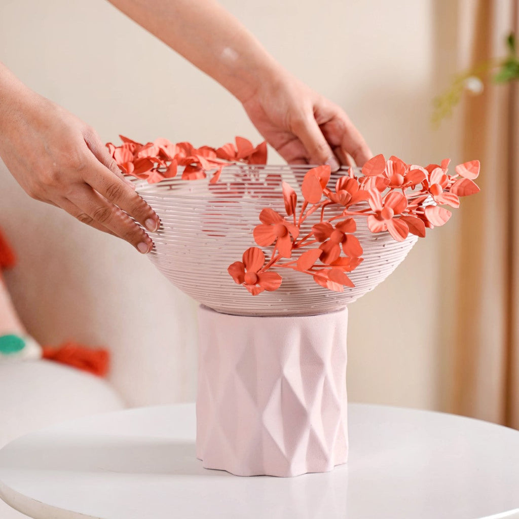 Bloom Basket Pink Pedestal Decorative Bowl