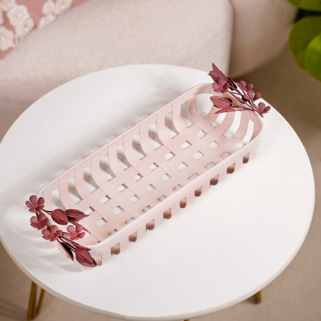 Bloom Pink Metal Decorative Tray 14x6 Inch