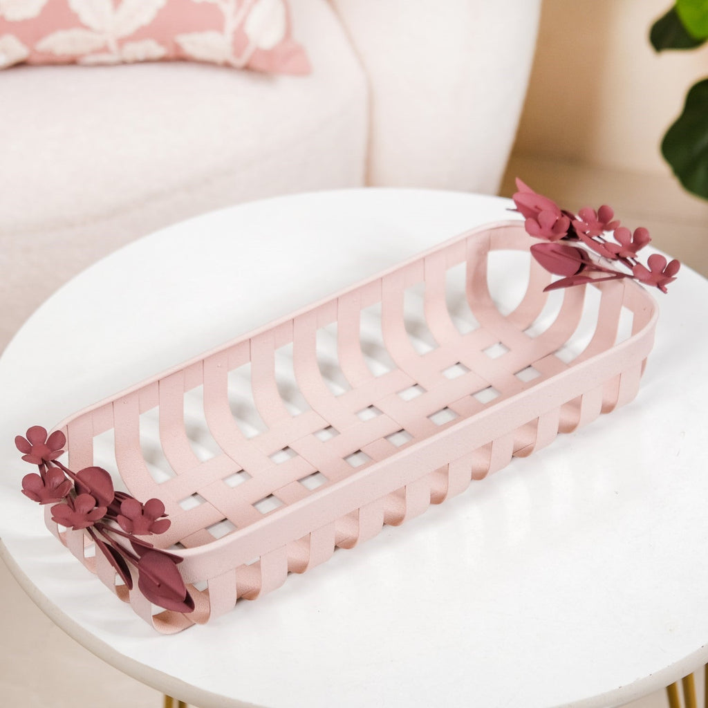 Bloom Pink Metal Decorative Tray 14x6 Inch