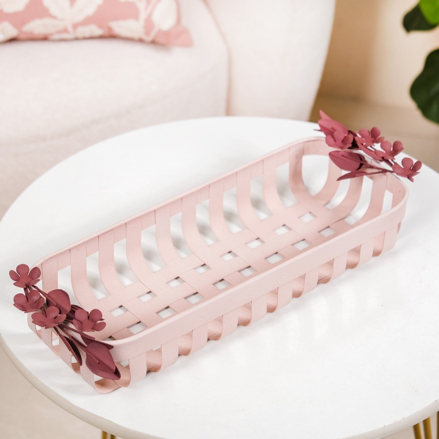 Bloom Pink Metal Decorative Tray 14x6 Inch