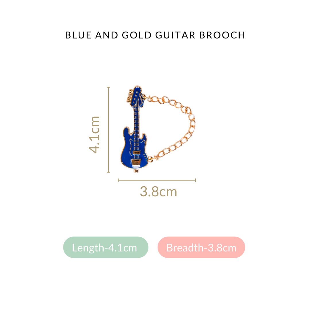 Blue And Gold Guitar Brooch