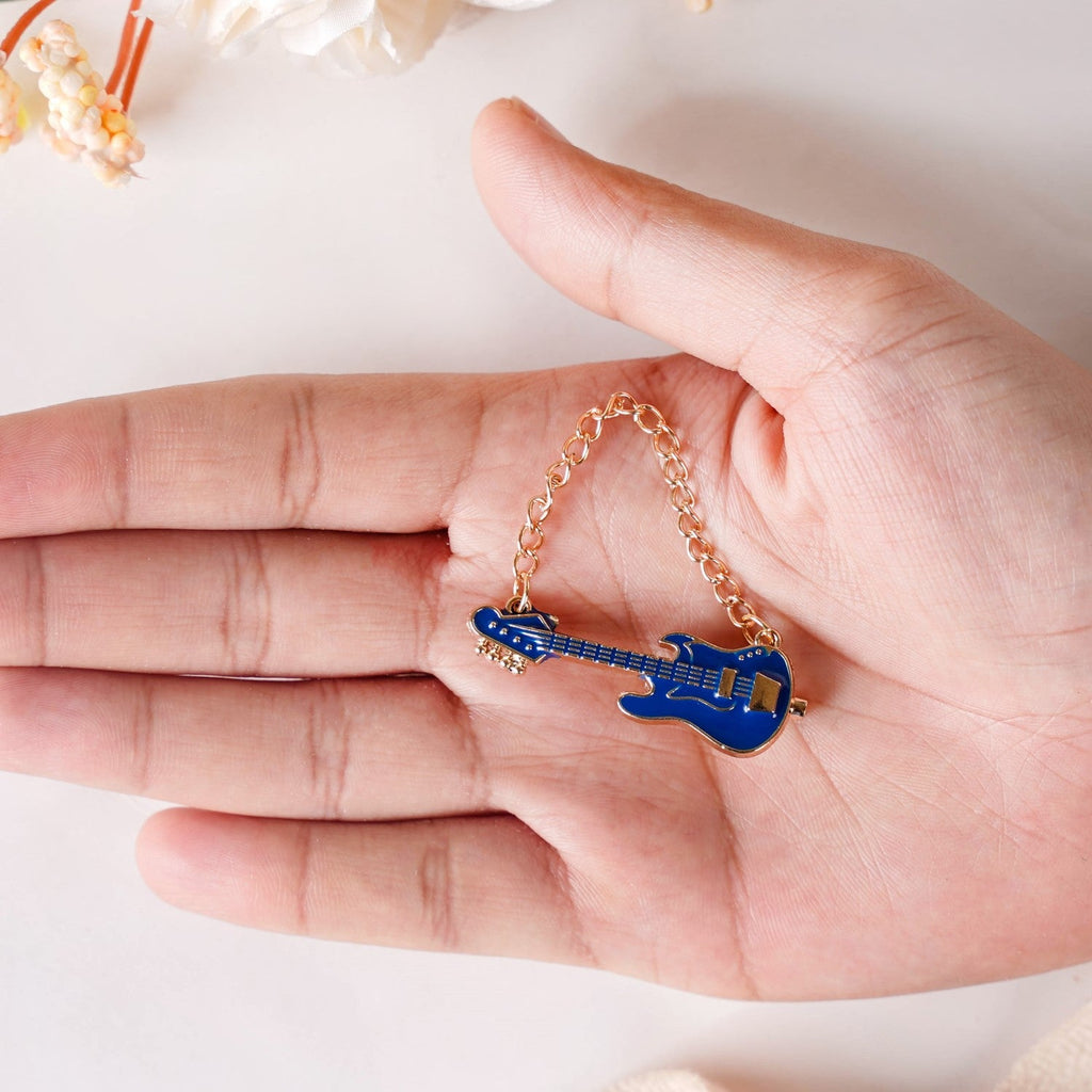 Blue And Gold Guitar Brooch