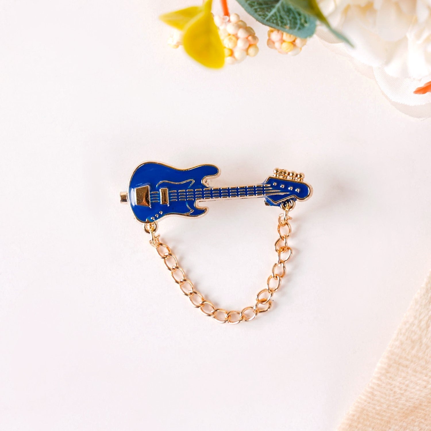 Blue And Gold Guitar Brooch