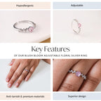 Blush Bloom Adjustable Floral Silver Ring