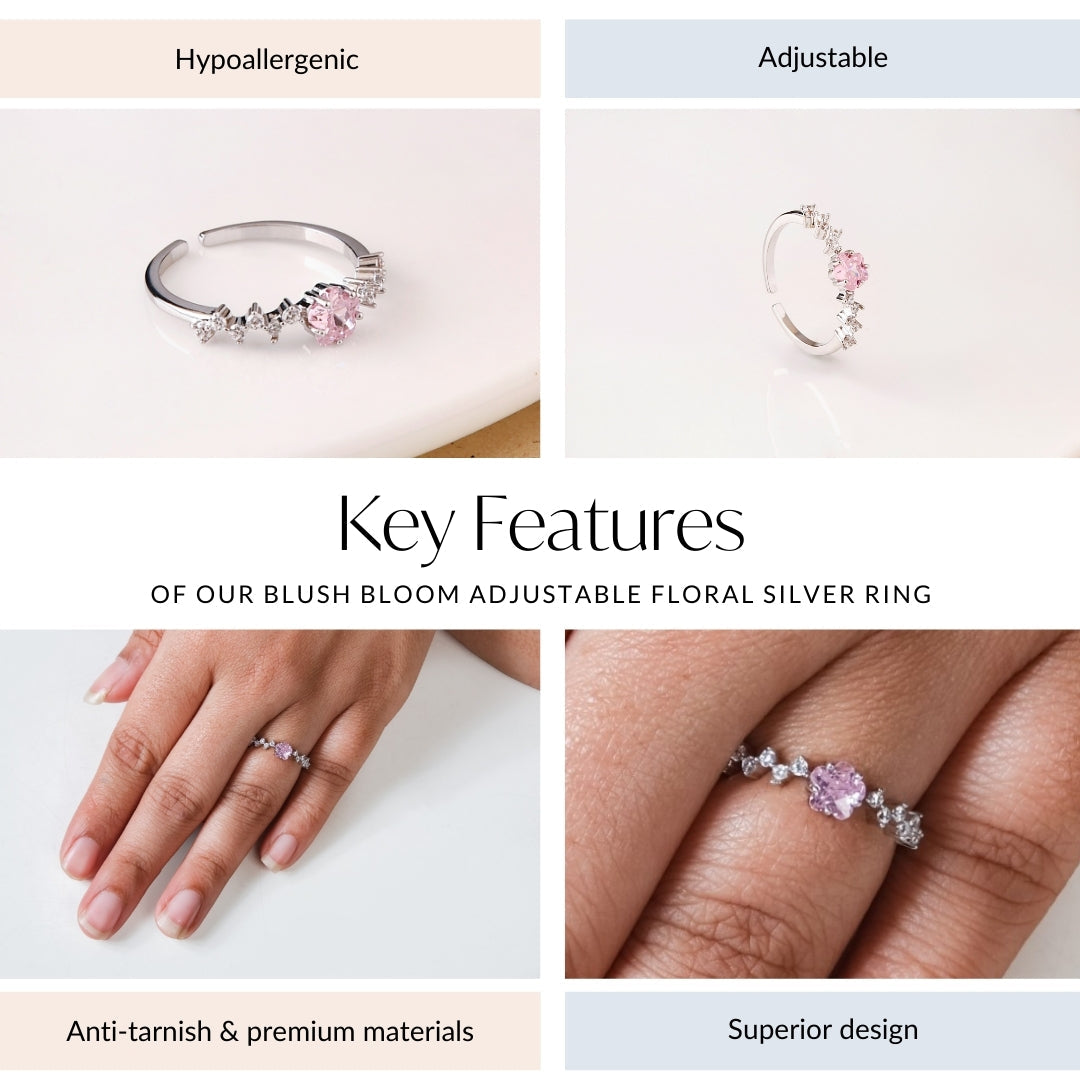 Blush Bloom Adjustable Floral Silver Ring