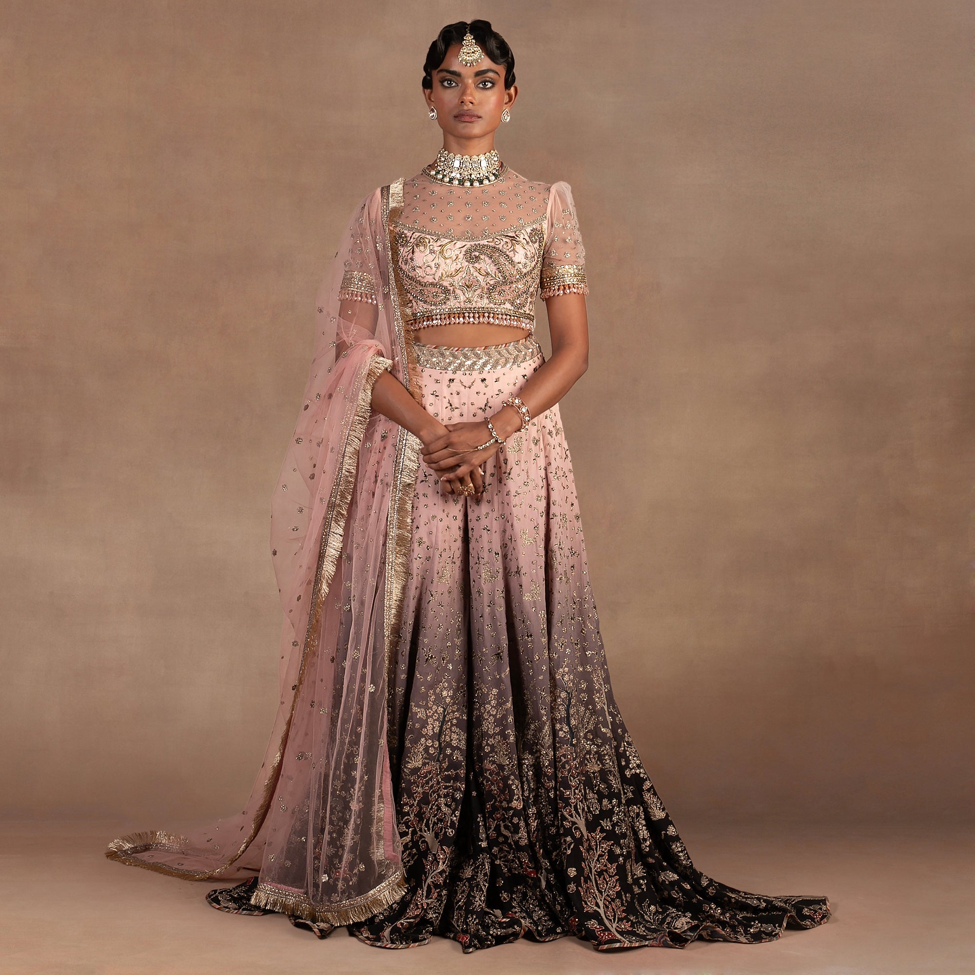 Blush Pink - Black Ombre Sharara Set