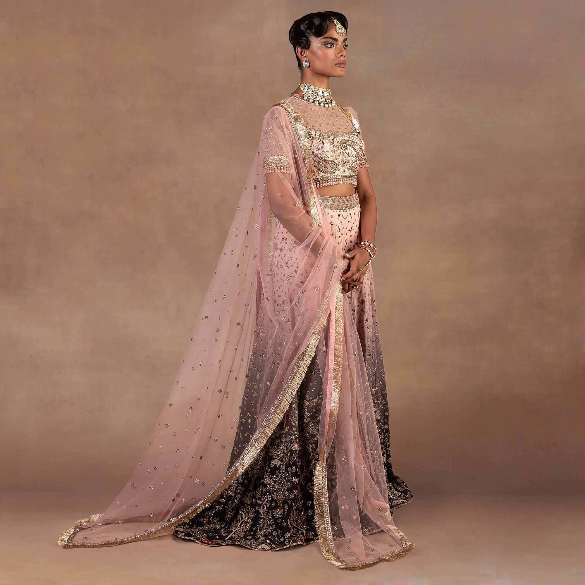 Blush Pink - Black Ombre Sharara Set