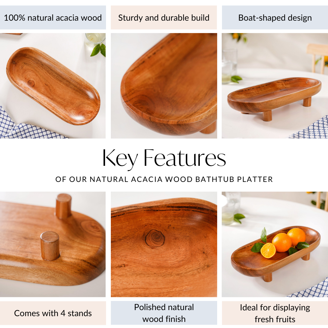 Natural Acacia Wood Oval Platter With Legs