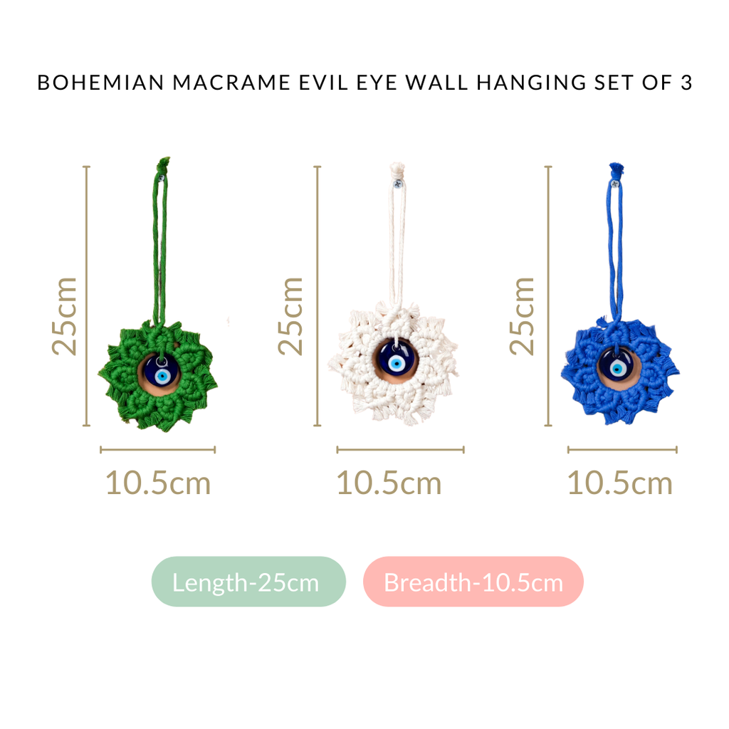 Bohemian Macrame Evil Eye Wall Hanging Set Of 3