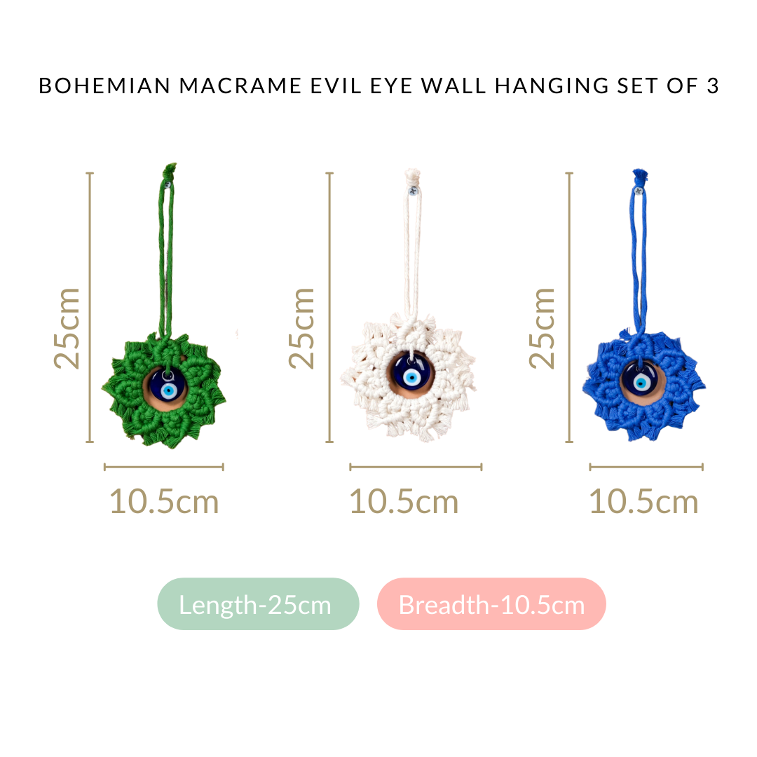 Bohemian Macrame Evil Eye Wall Hanging Set Of 3
