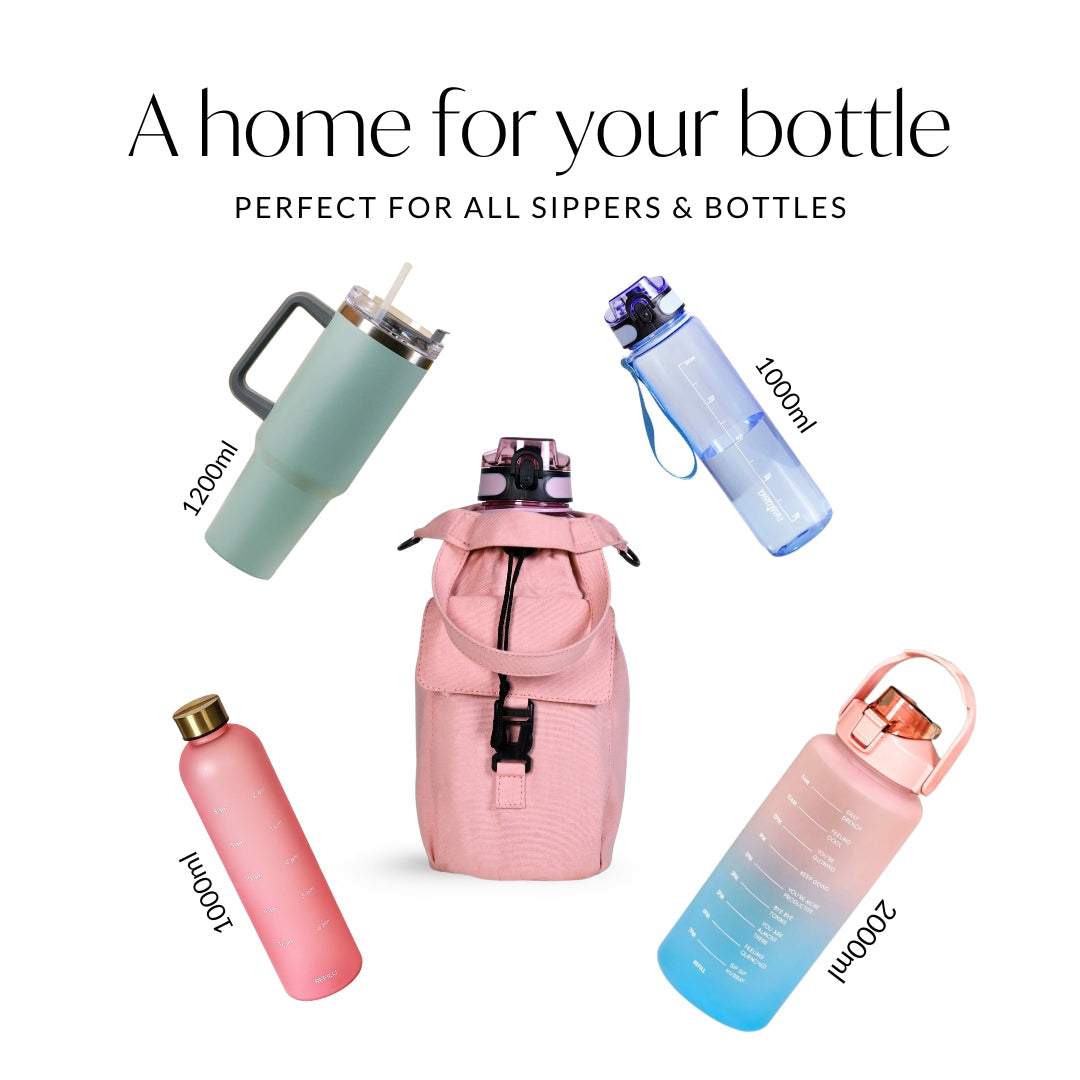 Chic Pink Drawstring Bottle Holder
