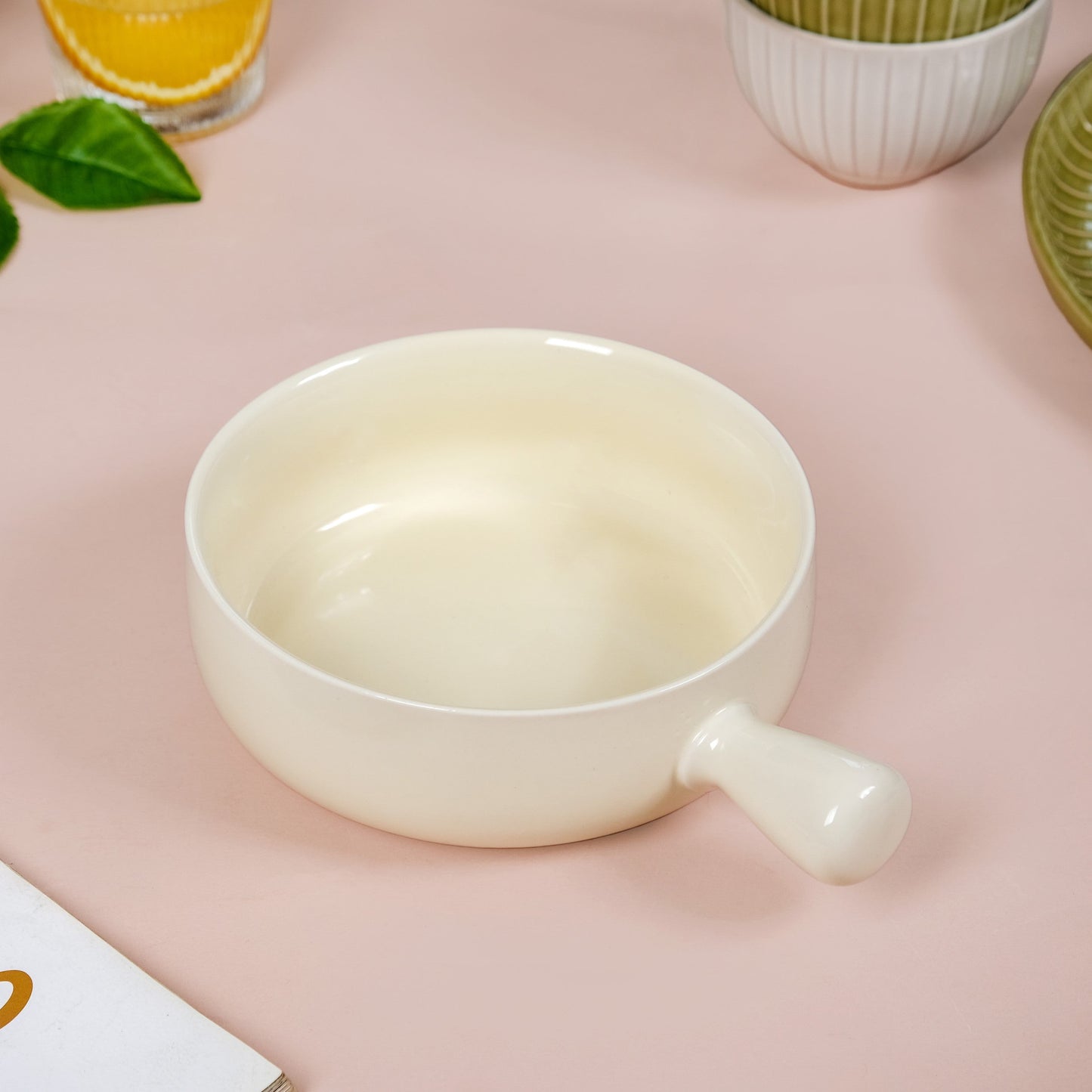 Pastel Cream Ceramic Bowl With Handle 700ml