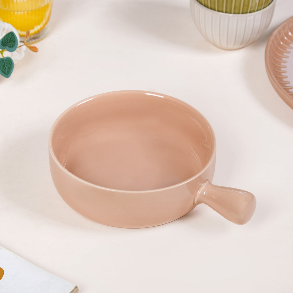 Beige Ceramic Bowl With Handle 700ml
