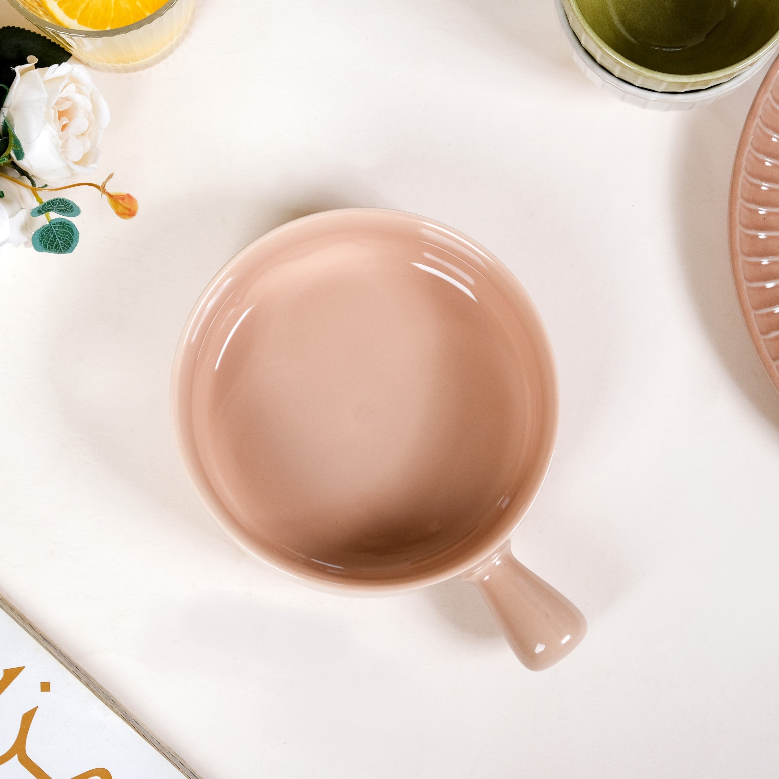 Beige Ceramic Bowl With Handle 700ml