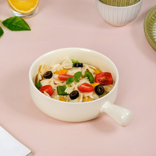 Pastel Cream Ceramic Bowl With Handle 700ml