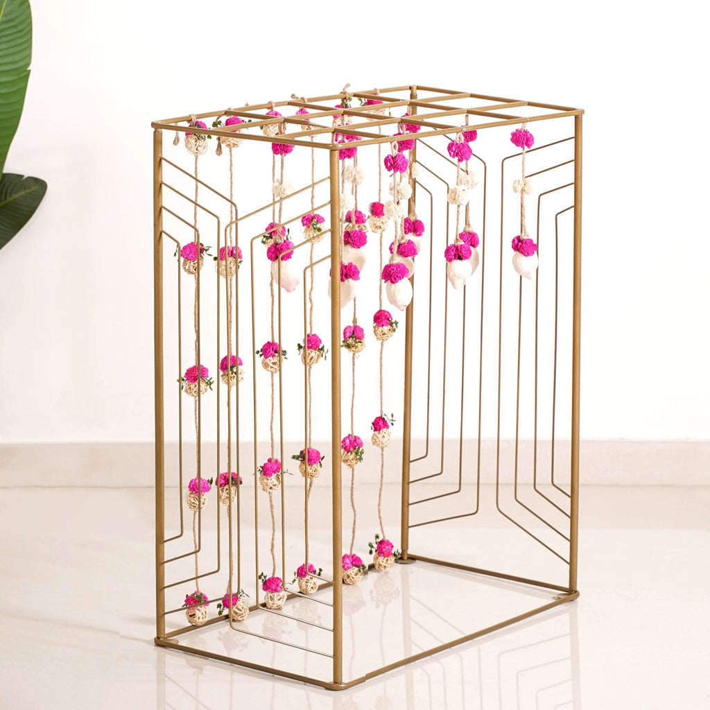 Box Frame Metal Backdrop With Floral Wall Hangings 38 Inch