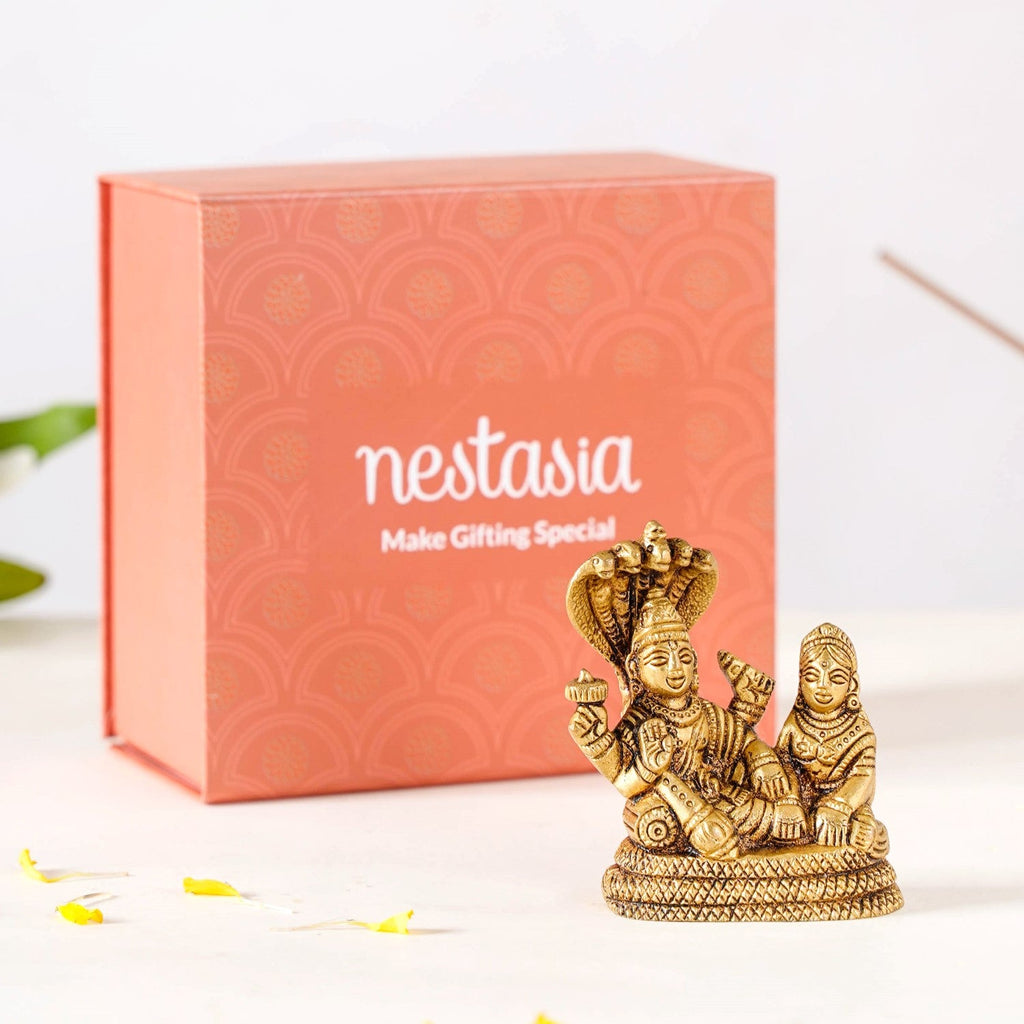 Brass Idol Of Lord Vishnu And Laxmi On Sheshnag 7cm