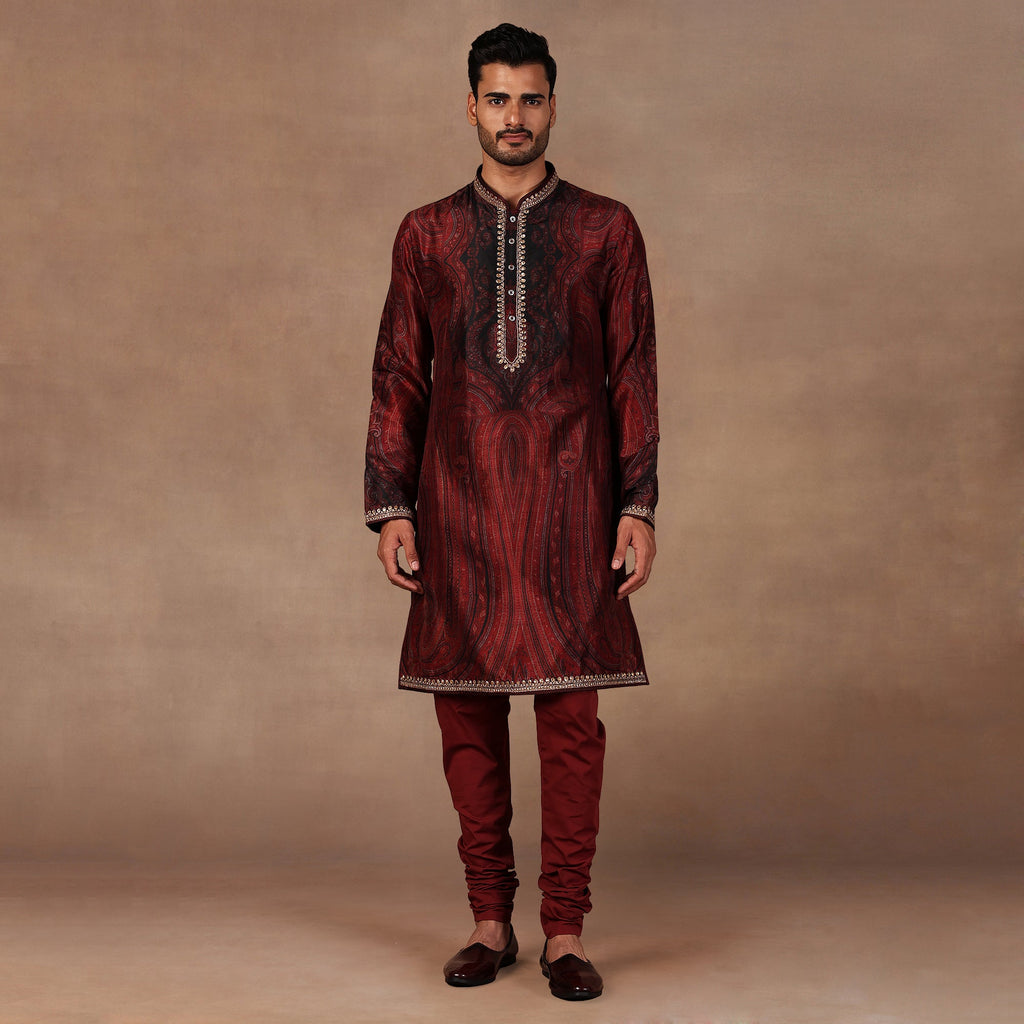 Burgundy Jamawar Kurta Set | EAST