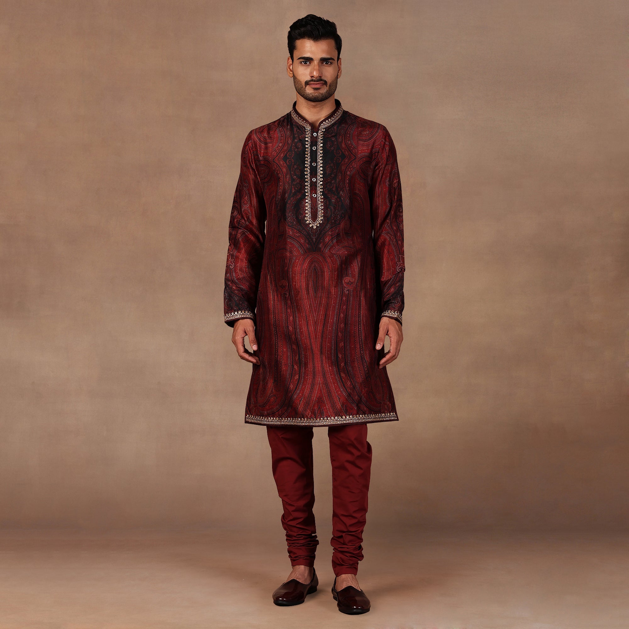 Burgundy Jamawar Kurta Set | EAST